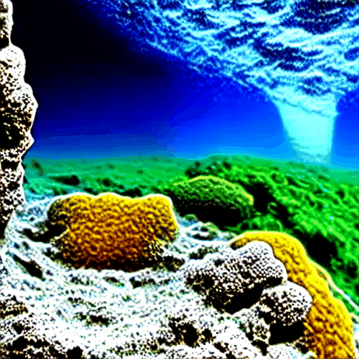 deep sea hydrothermal vent with bioluminescent ecosystem