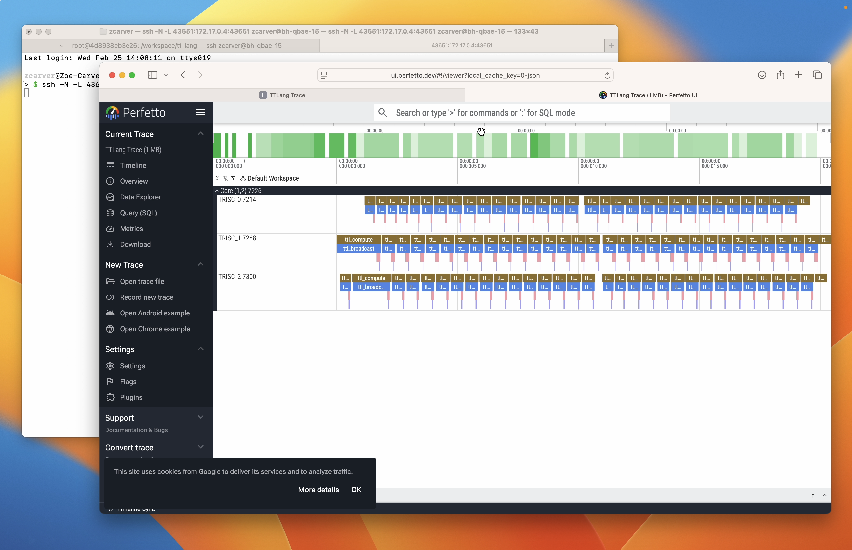 Perfetto trace server showing signpost regions per hardware thread