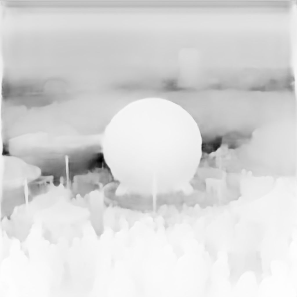 Grayscale depth map — brighter = closer to camera