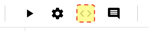 Toolbar highlighting the "code" button